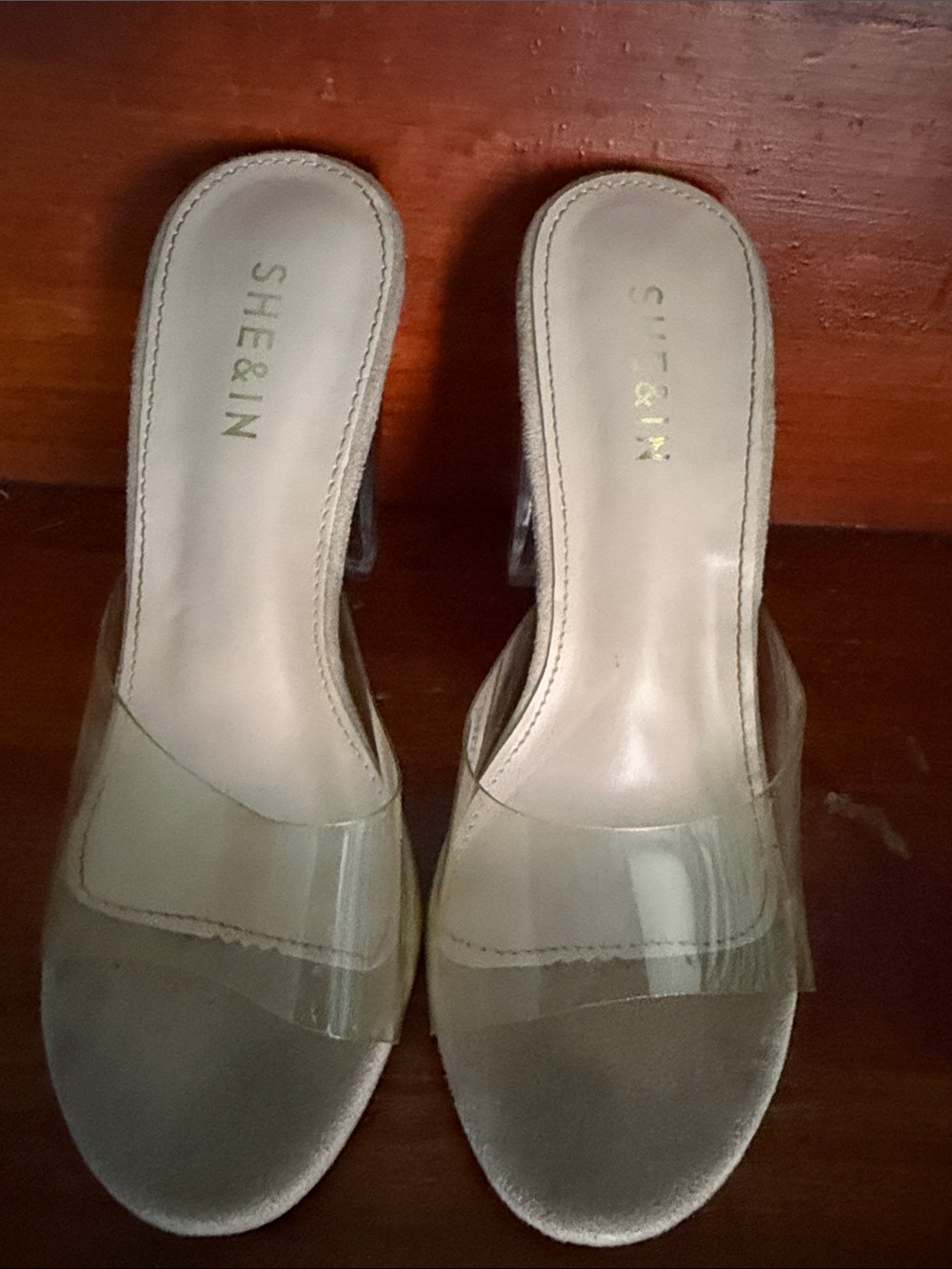 SHEIN Clear Strap Beige Slide Mules